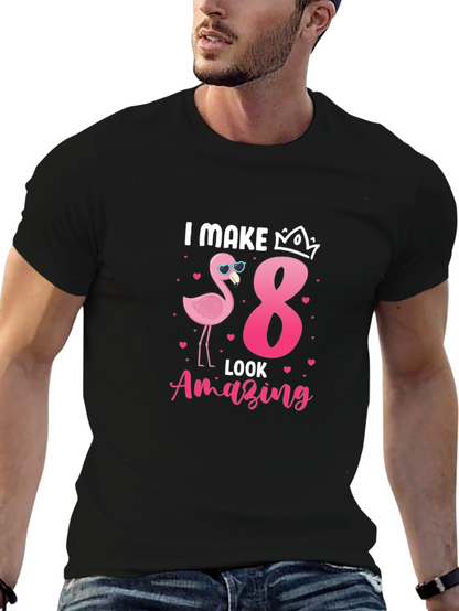 Camiseta Negra: Cumpleaños 8 Flamingo
