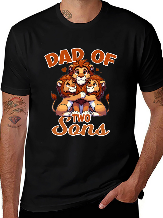 Camiseta Negra Papá de Dos Hijos con Diseño de Leones