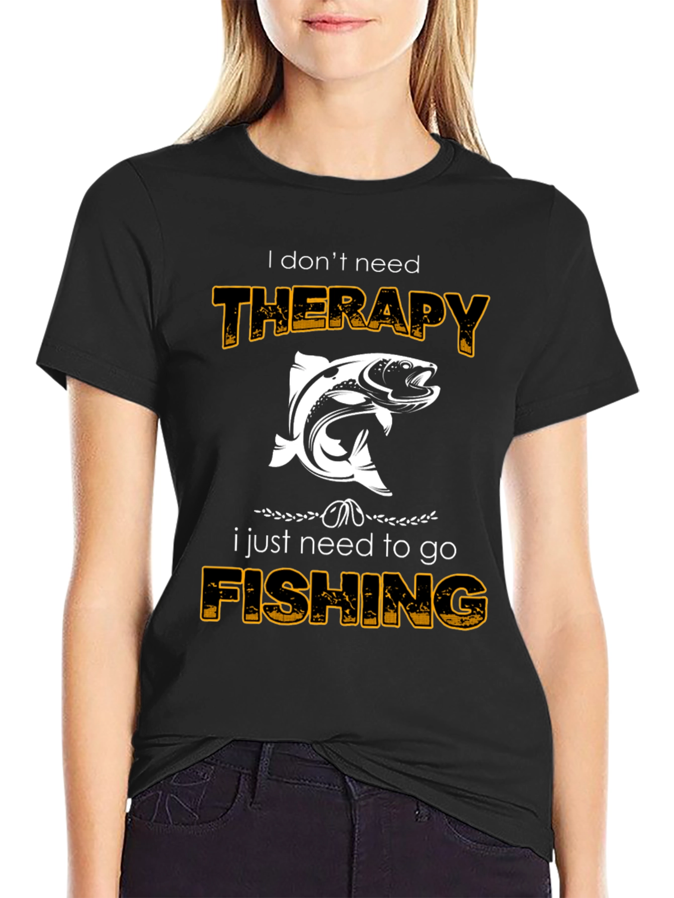Camiseta Negra: Terapia de Pesca