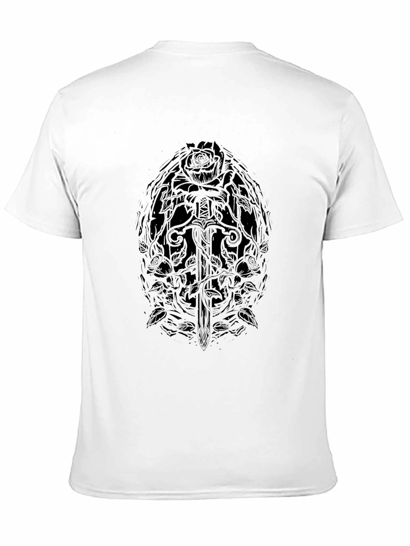Camiseta Negra Diseño Rosa y Espada