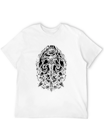 Camiseta Negra Diseño Rosa y Espada