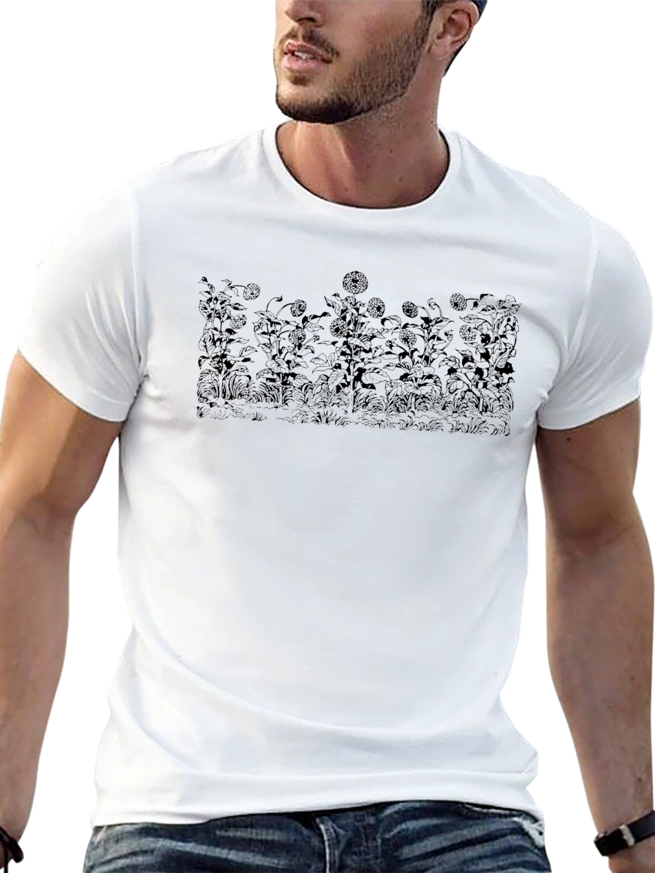 Camiseta Negra con Diseño Floral Intenso