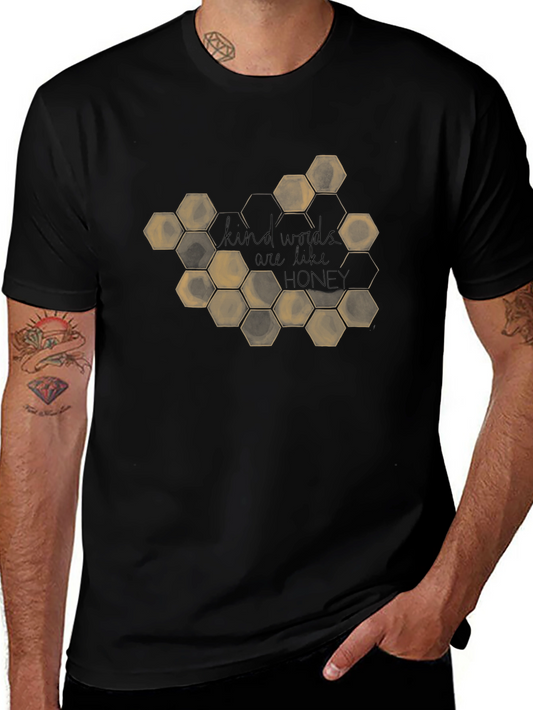 Camiseta Negra con Diseño de Panal y Frase Motivacional