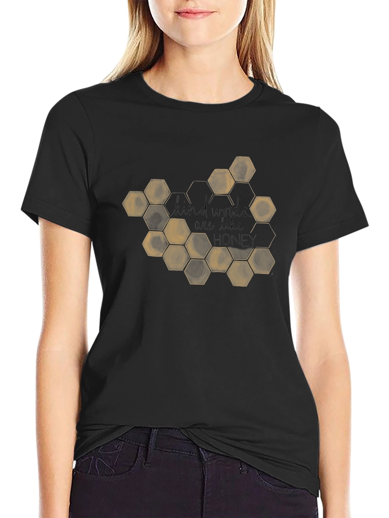 Camiseta Negra con Diseño de Panal y Frase Motivacional