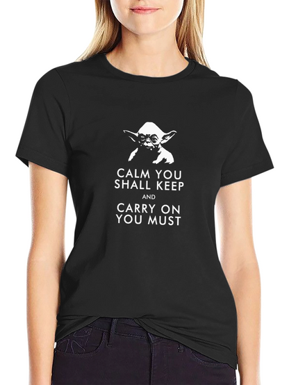 Camiseta Negra Yoda: Cálmate y Sigue Adelante