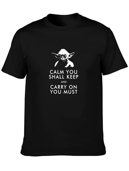 Camiseta Negra Yoda: Cálmate y Sigue Adelante