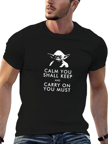 Camiseta Negra Yoda: Cálmate y Sigue Adelante