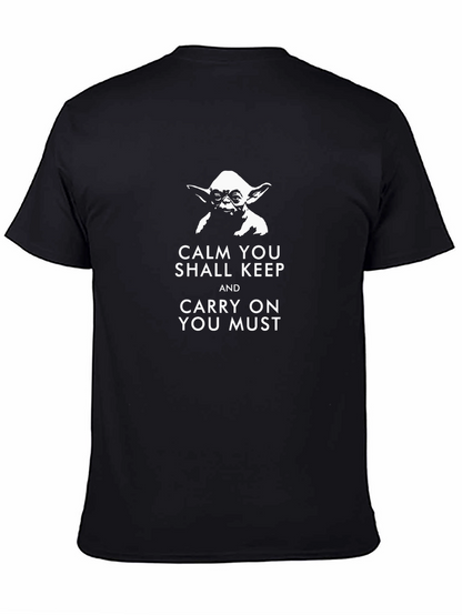 Camiseta Negra Yoda: Cálmate y Sigue Adelante