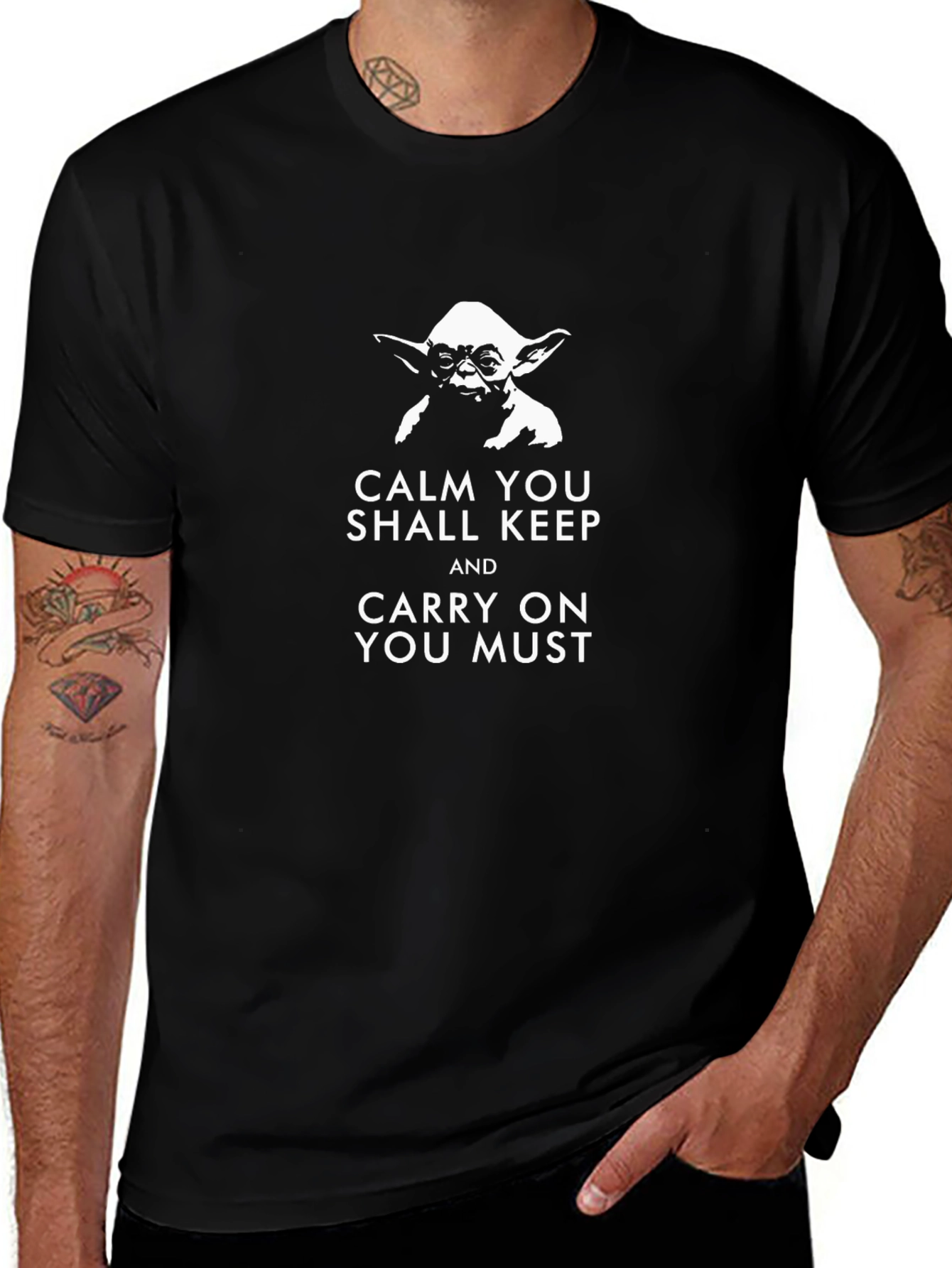Camiseta Negra Yoda: Cálmate y Sigue Adelante