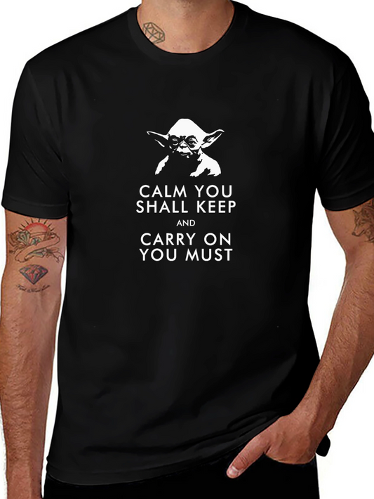 Camiseta Negra Yoda: Cálmate y Sigue Adelante