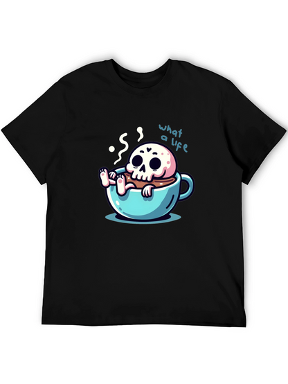 Camiseta negra con diseño de calavera en taza