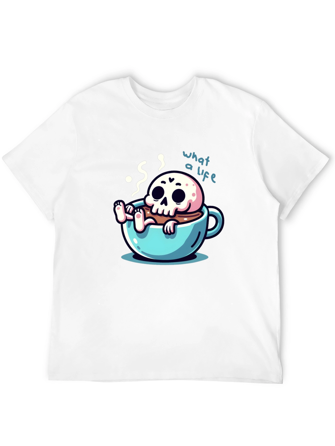 Camiseta negra con diseño de calavera en taza