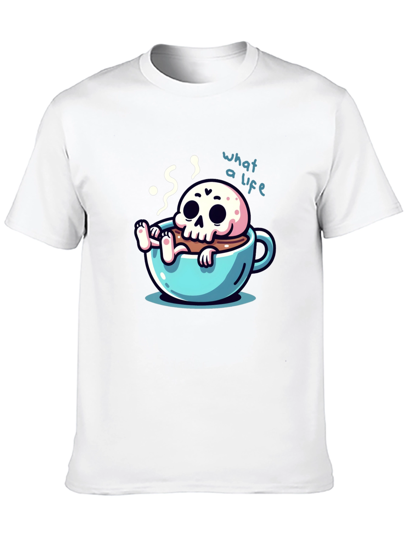 Camiseta negra con diseño de calavera en taza