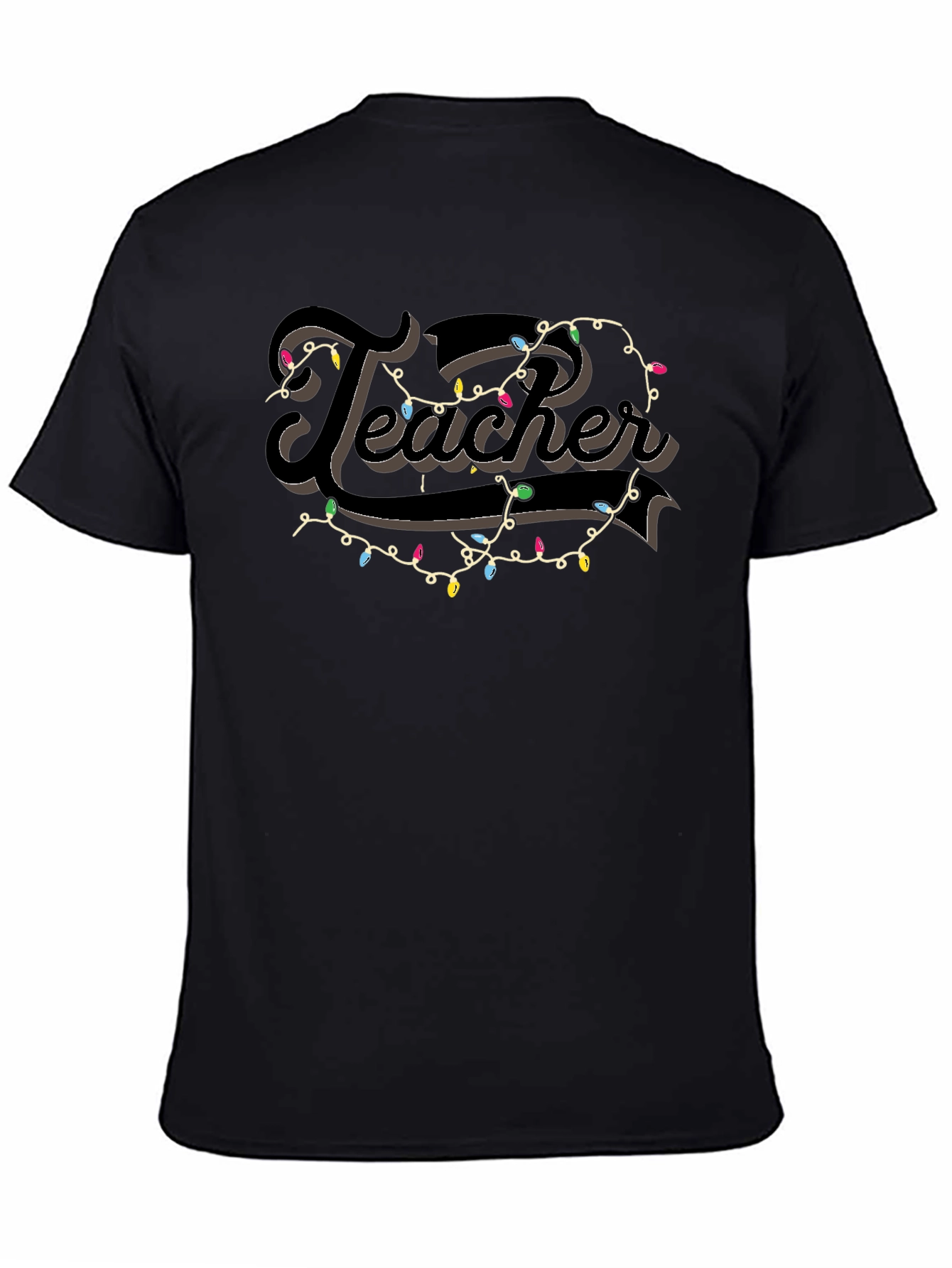 Camiseta Negra Teacher con Guirnalda Navideña