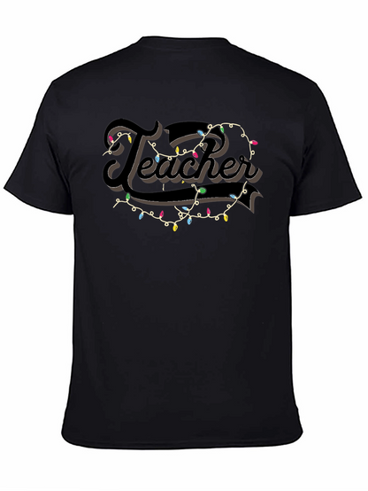 Camiseta Negra Teacher con Guirnalda Navideña
