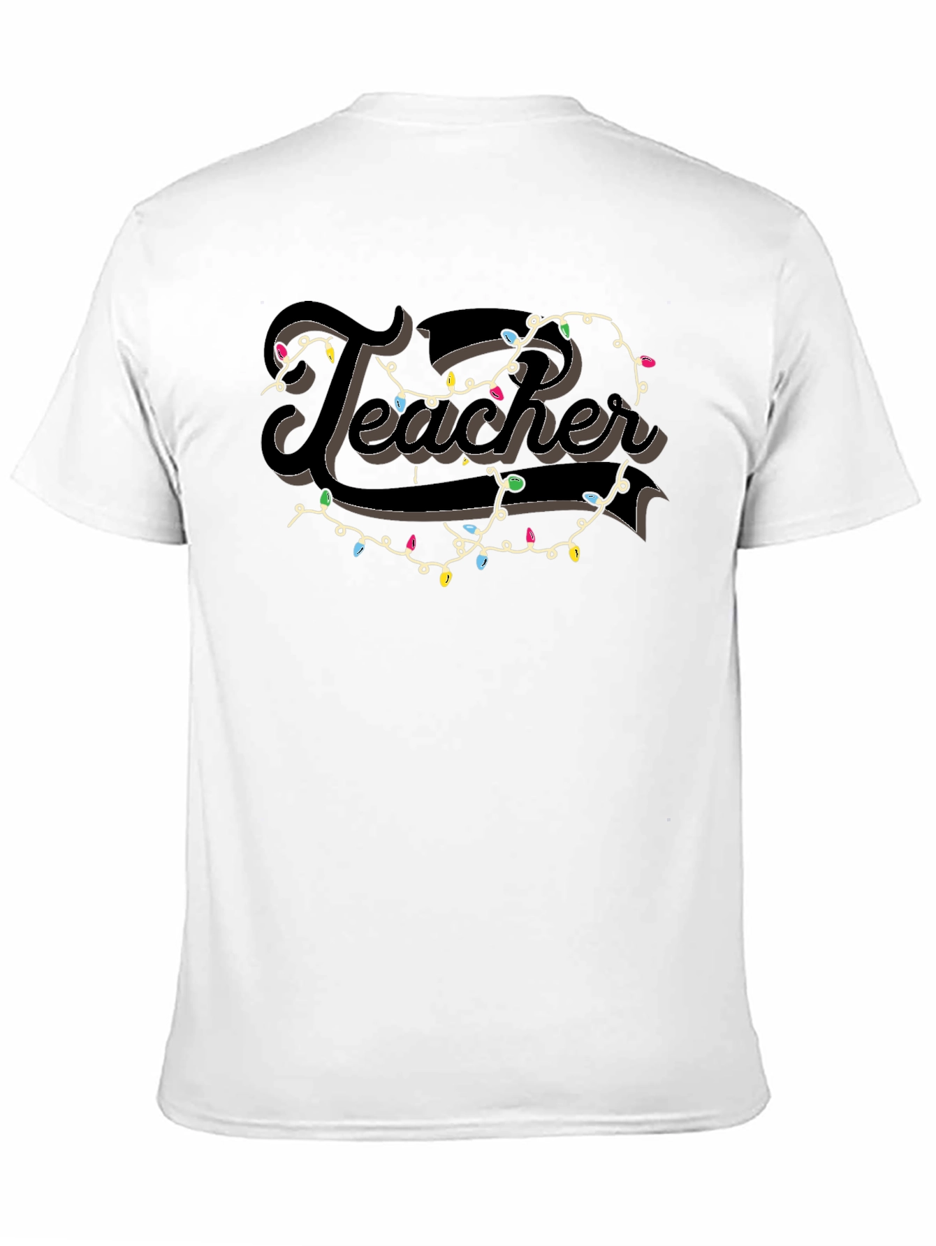 Camiseta Negra Teacher con Guirnalda Navideña