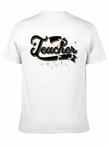 Camiseta Negra Teacher con Guirnalda Navideña