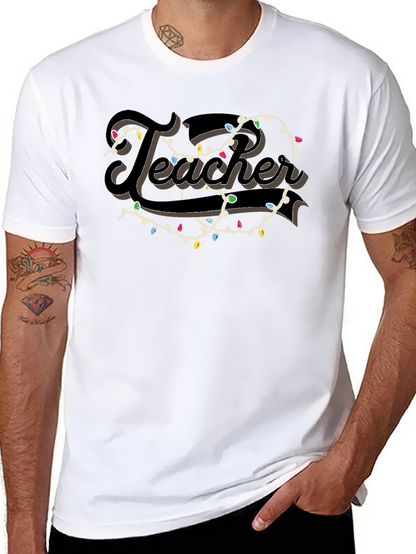 Camiseta Negra Teacher con Guirnalda Navideña