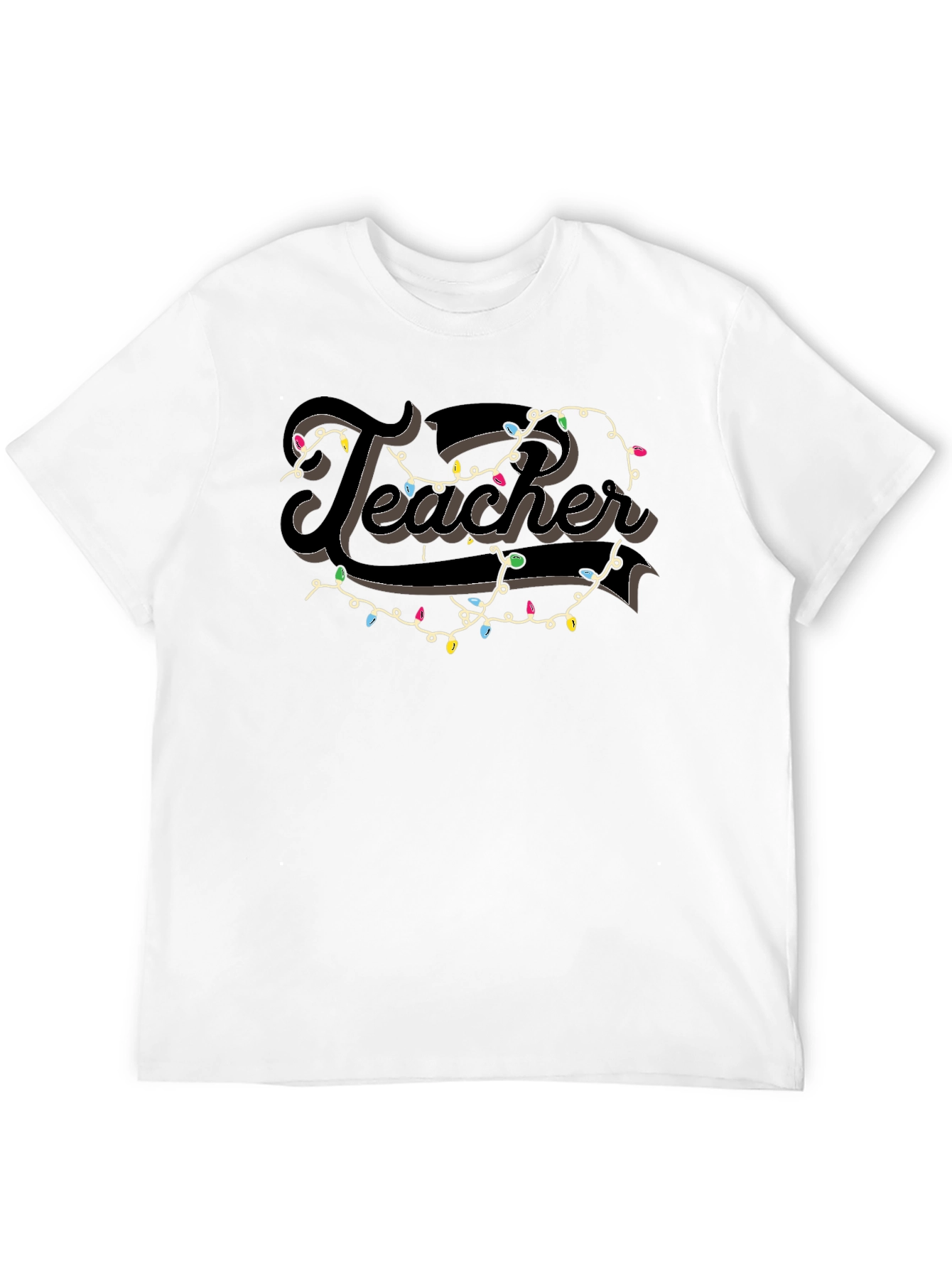 Camiseta Negra Teacher con Guirnalda Navideña