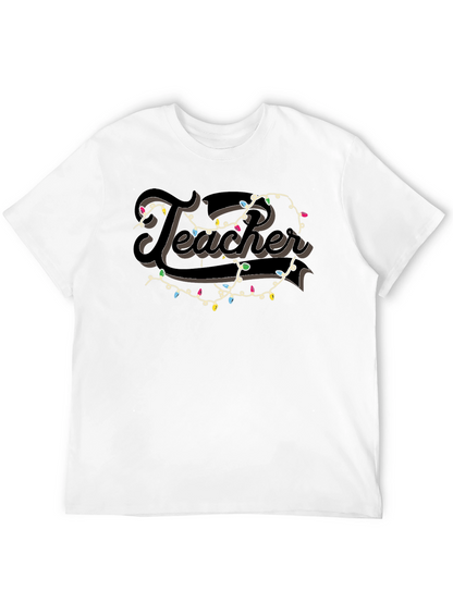 Camiseta Negra Teacher con Guirnalda Navideña