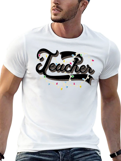 Camiseta Negra Teacher con Guirnalda Navideña