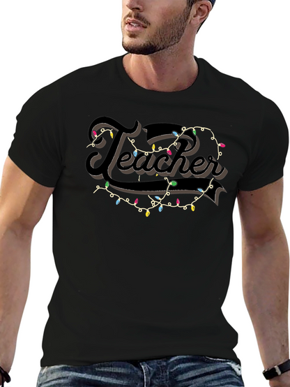 Camiseta Negra Teacher con Guirnalda Navideña
