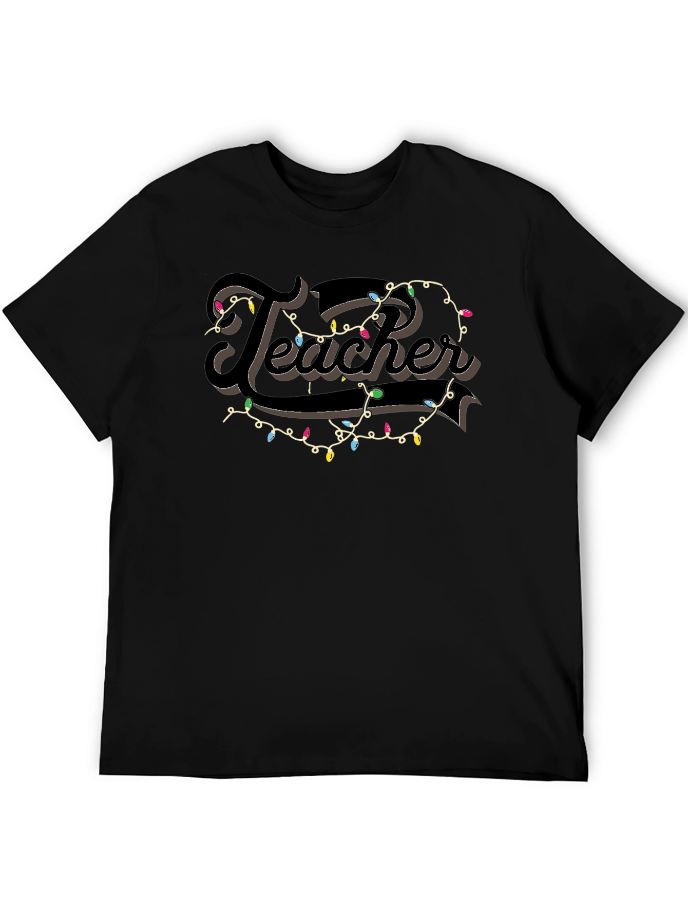 Camiseta Negra Teacher con Guirnalda Navideña