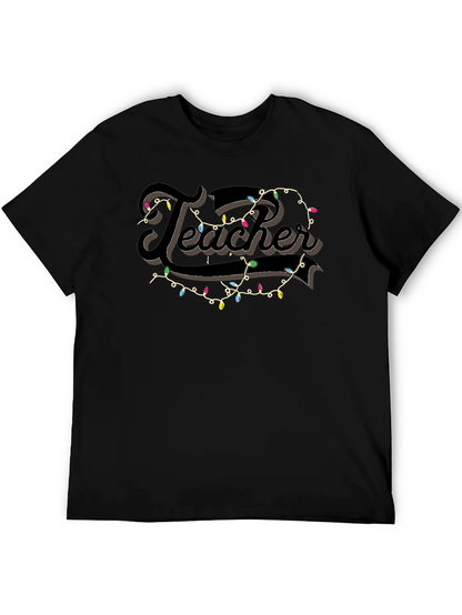 Camiseta Negra Teacher con Guirnalda Navideña