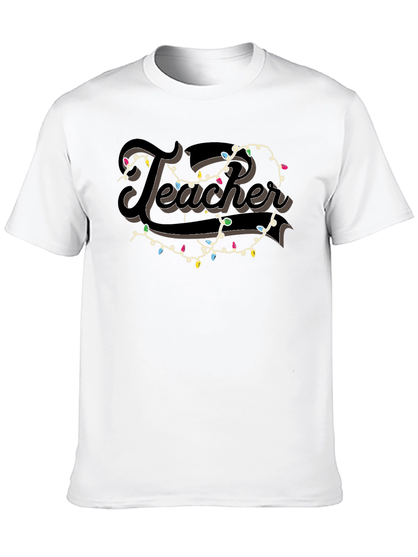 Camiseta Negra Teacher con Guirnalda Navideña