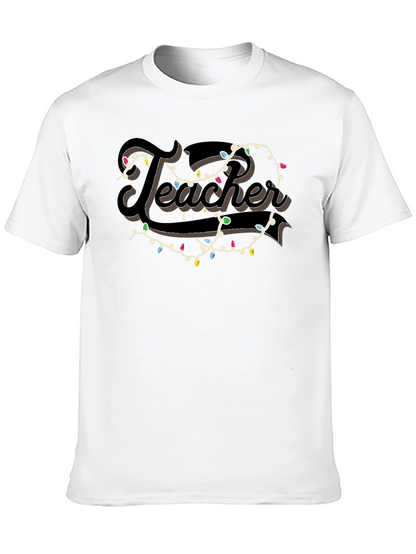Camiseta Negra Teacher con Guirnalda Navideña