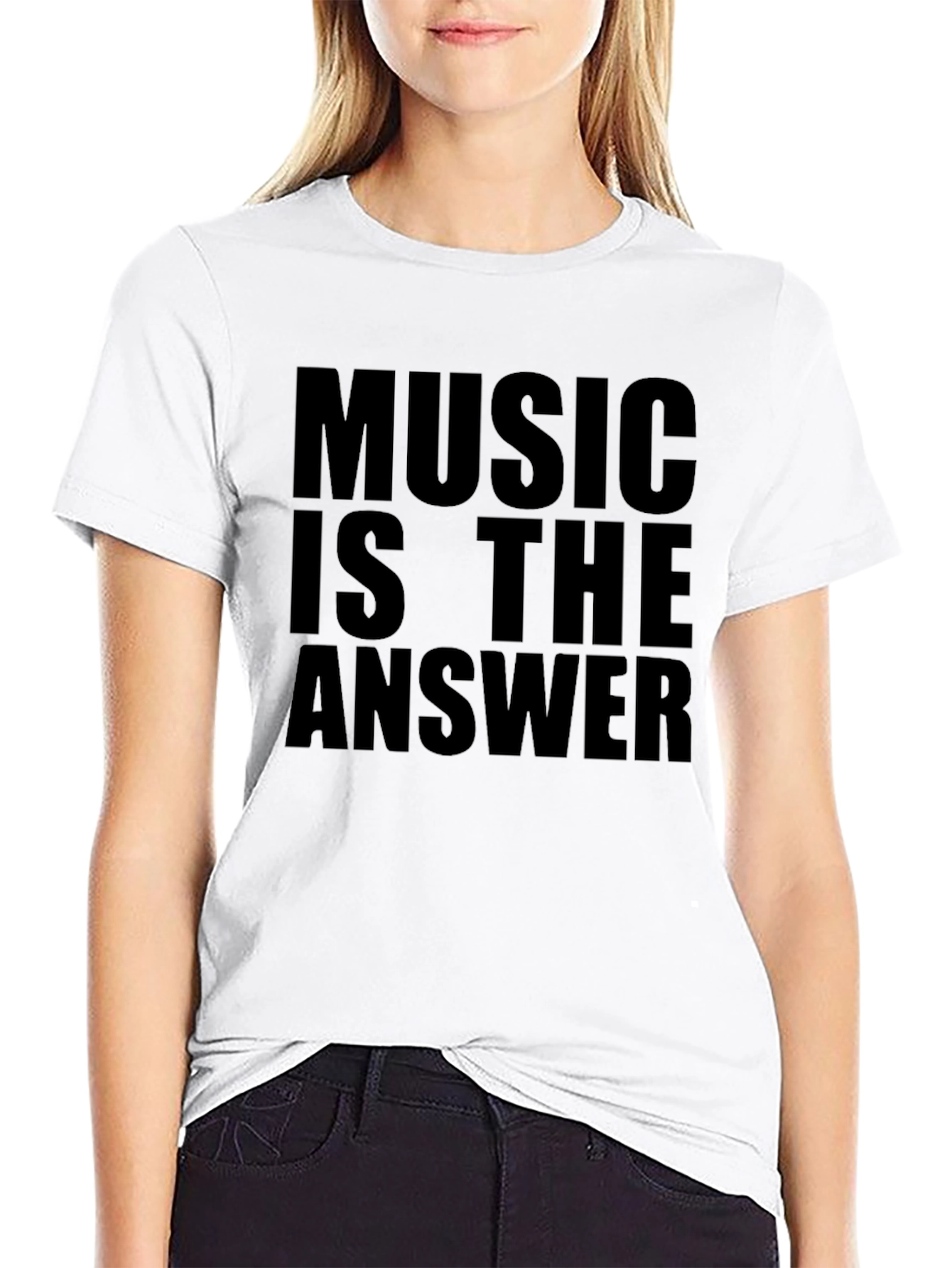 Camiseta Negra con Mensaje La Música es la Respuesta