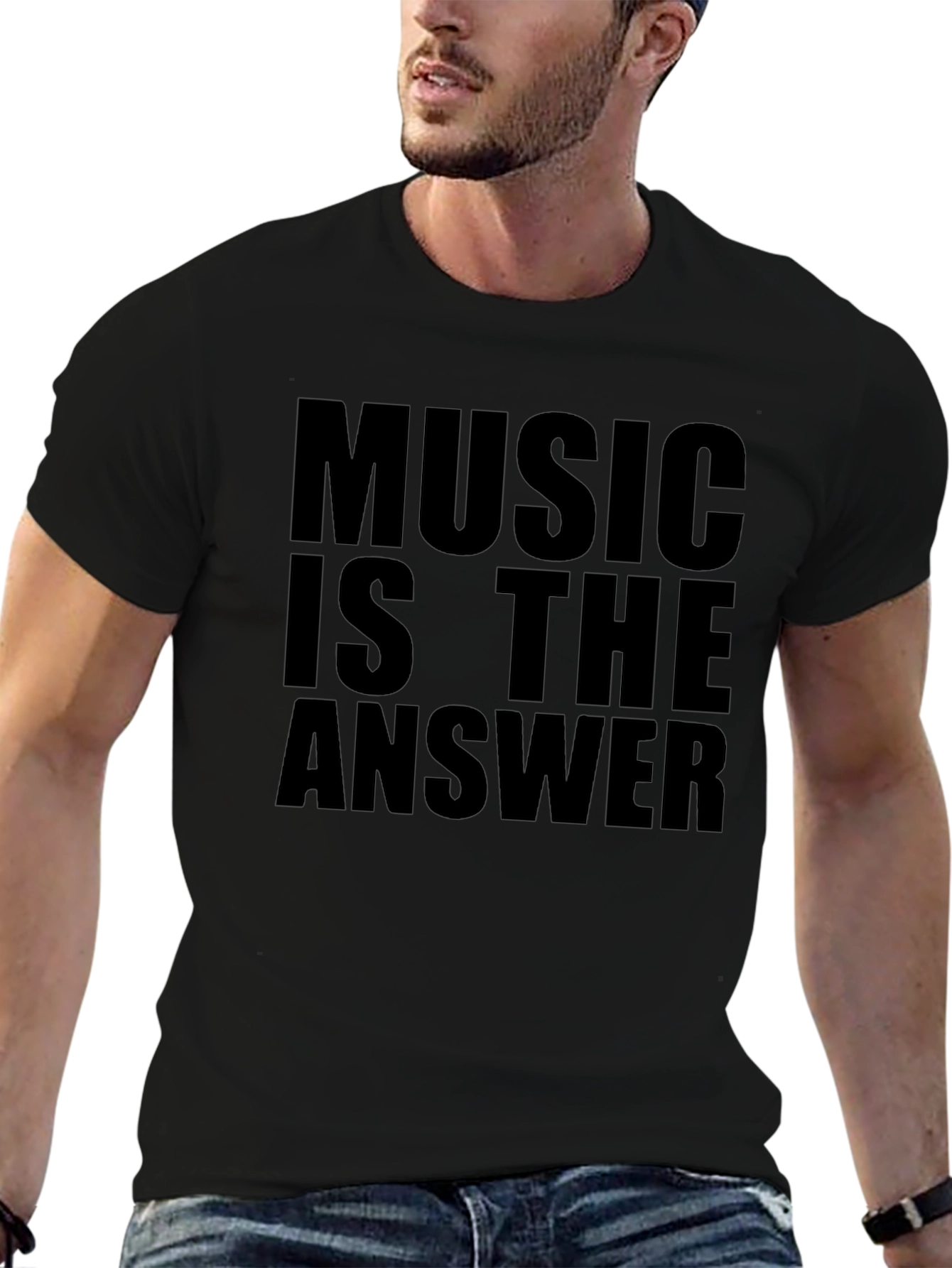 Camiseta Negra con Mensaje La Música es la Respuesta