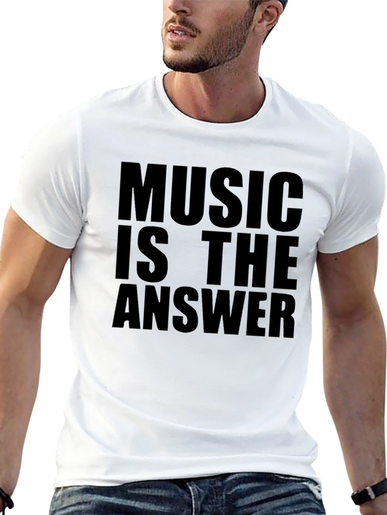 Camiseta Negra con Mensaje La Música es la Respuesta