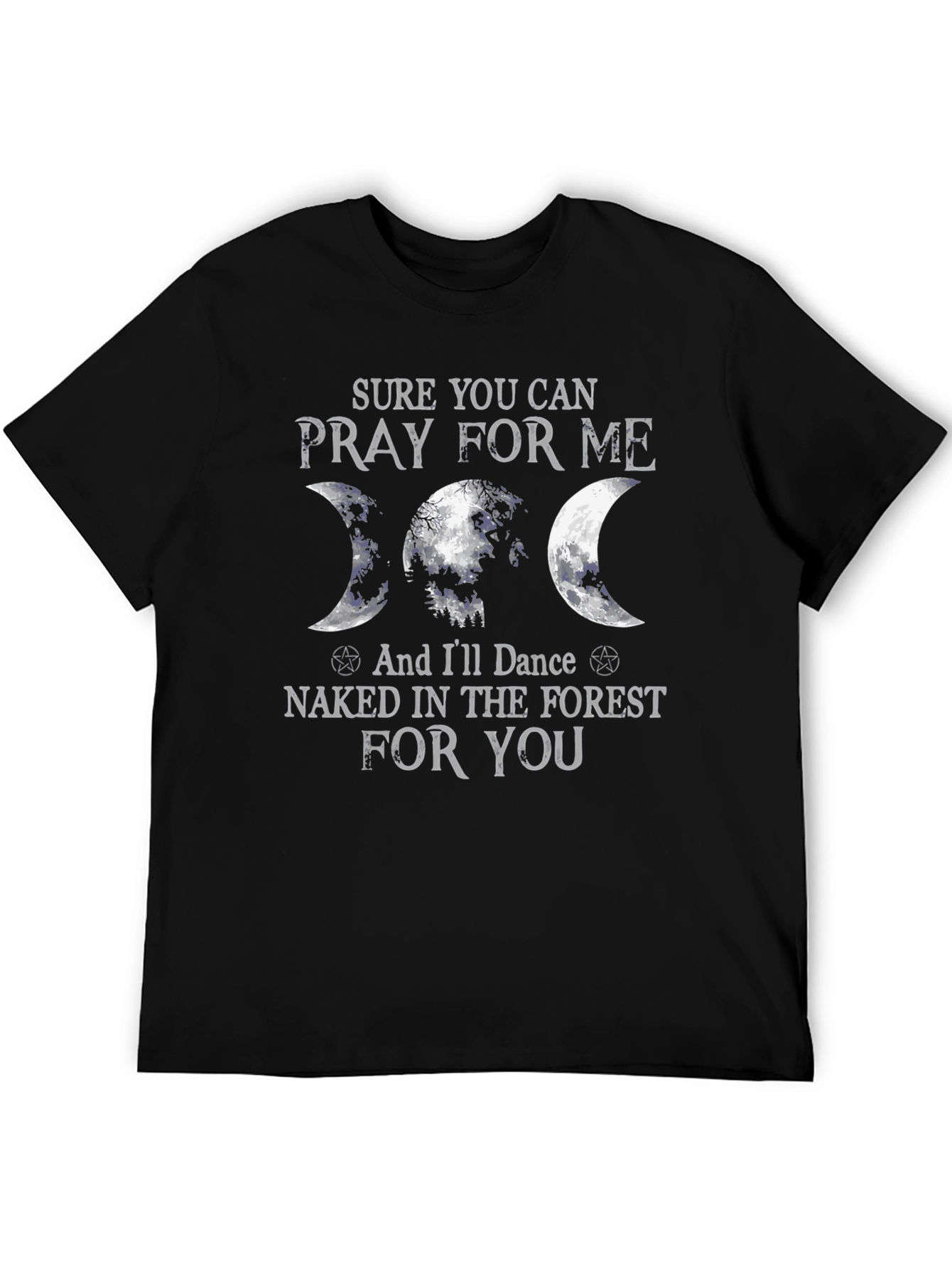 Camiseta Negra con Diseño de Luna y Bosque