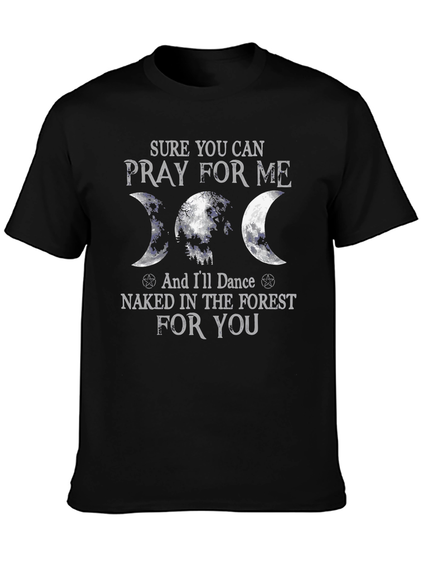 Camiseta Negra con Diseño de Luna y Bosque