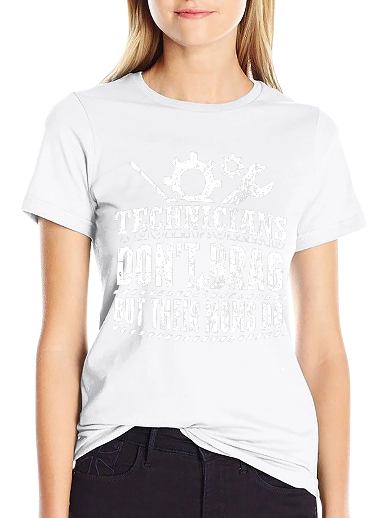 Camiseta Negra Technicians Dont Brag But Their Moms Do