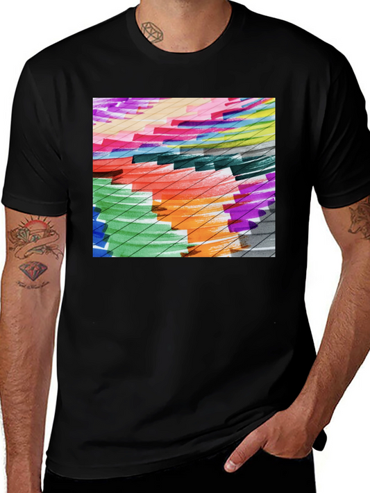 Camiseta Negra con Diseño Abstracto Colorido