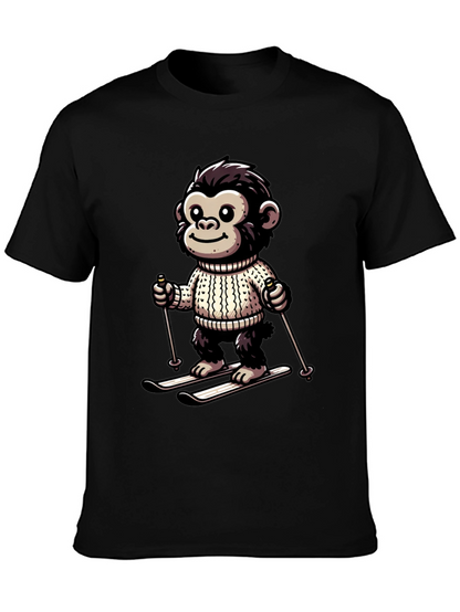Camiseta Negra con Mono Esquiador Divertido