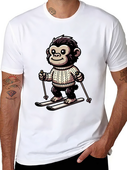 Camiseta Negra con Mono Esquiador Divertido