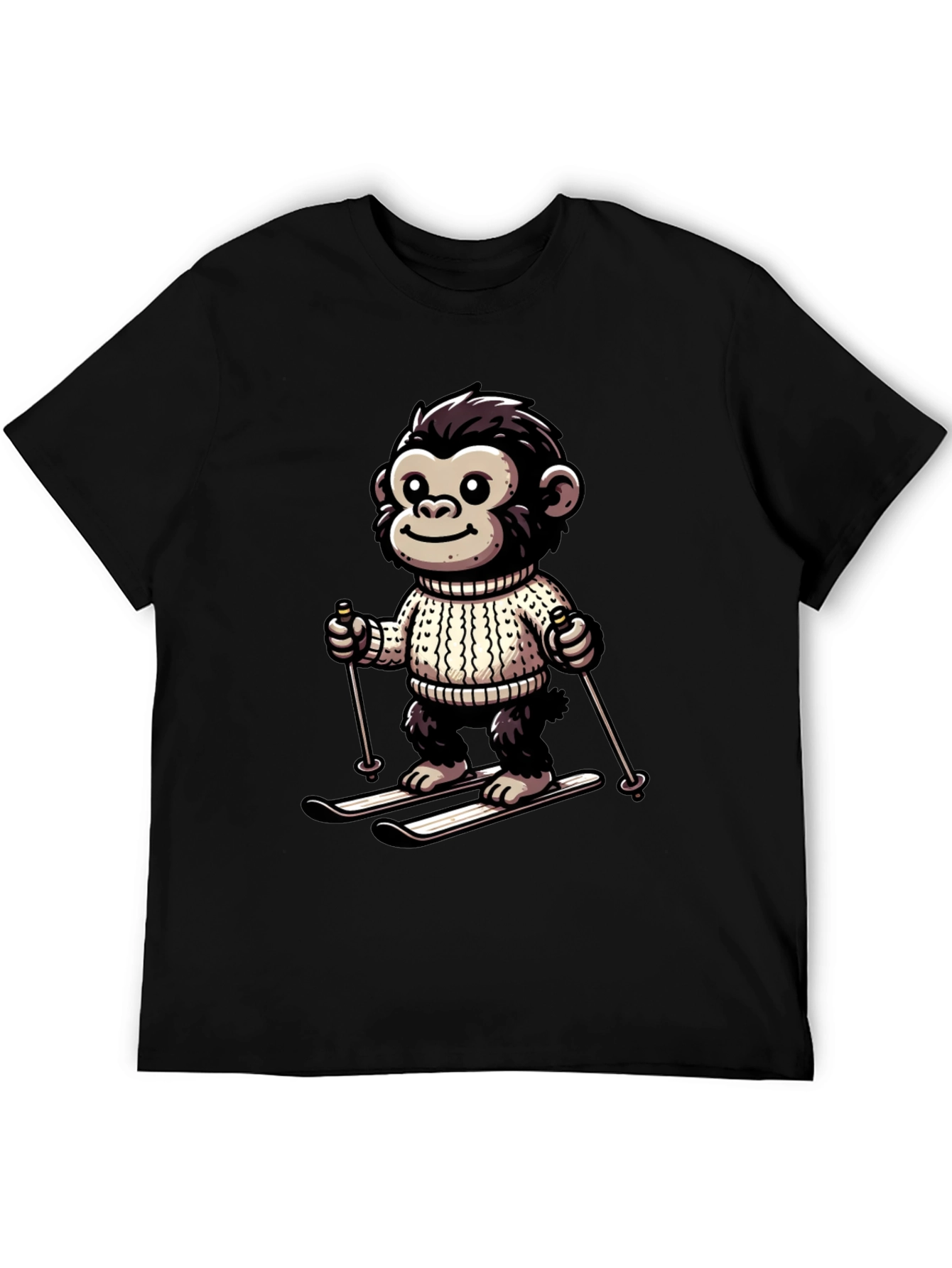 Camiseta Negra con Mono Esquiador Divertido