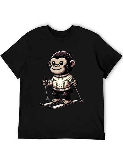 Camiseta Negra con Mono Esquiador Divertido