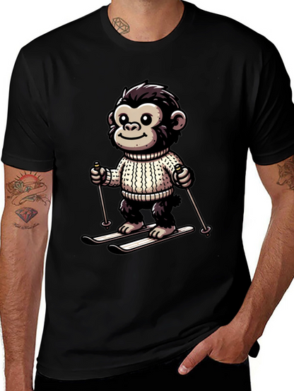Camiseta Negra con Mono Esquiador Divertido
