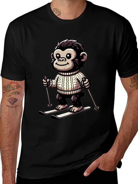 Camiseta Negra con Mono Esquiador Divertido
