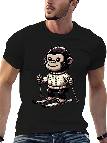 Camiseta Negra con Mono Esquiador Divertido