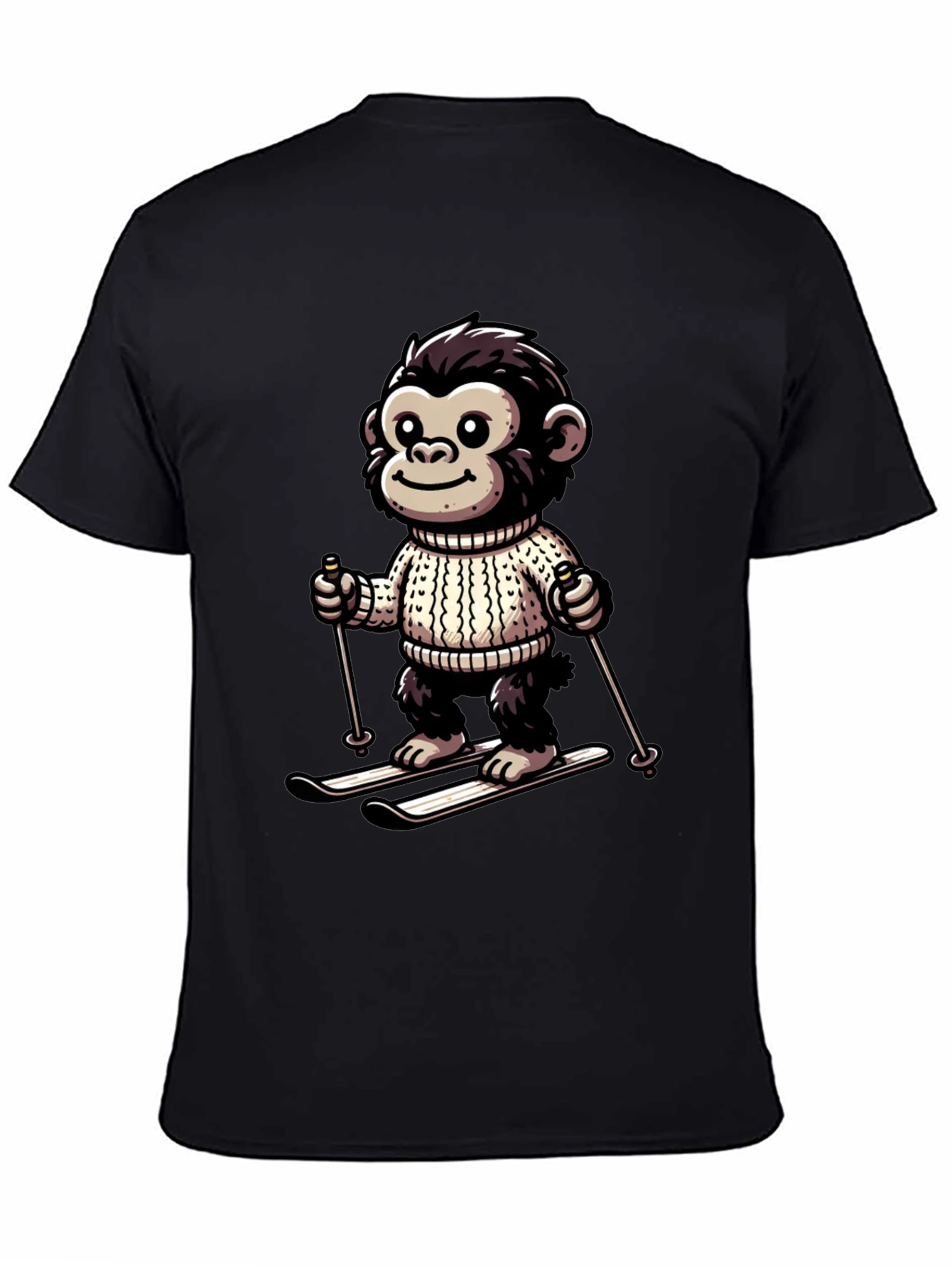 Camiseta Negra con Mono Esquiador Divertido