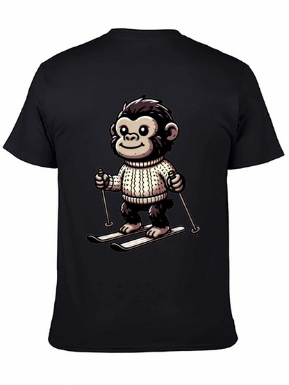 Camiseta Negra con Mono Esquiador Divertido