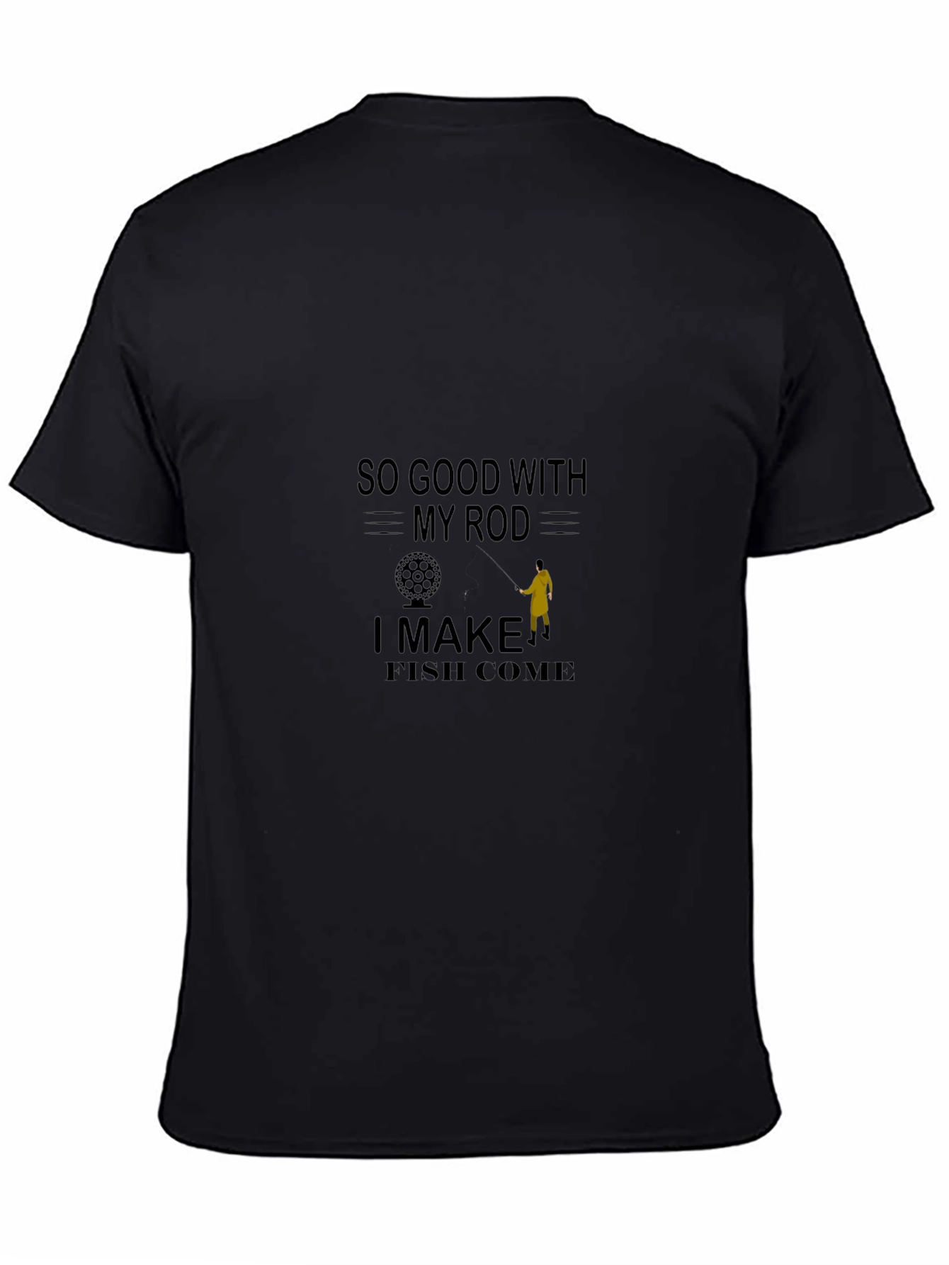 Camiseta negra con diseño de pesca humorístico