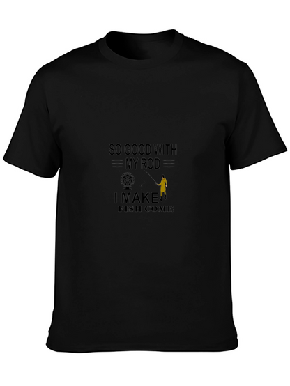 Camiseta negra con diseño de pesca humorístico