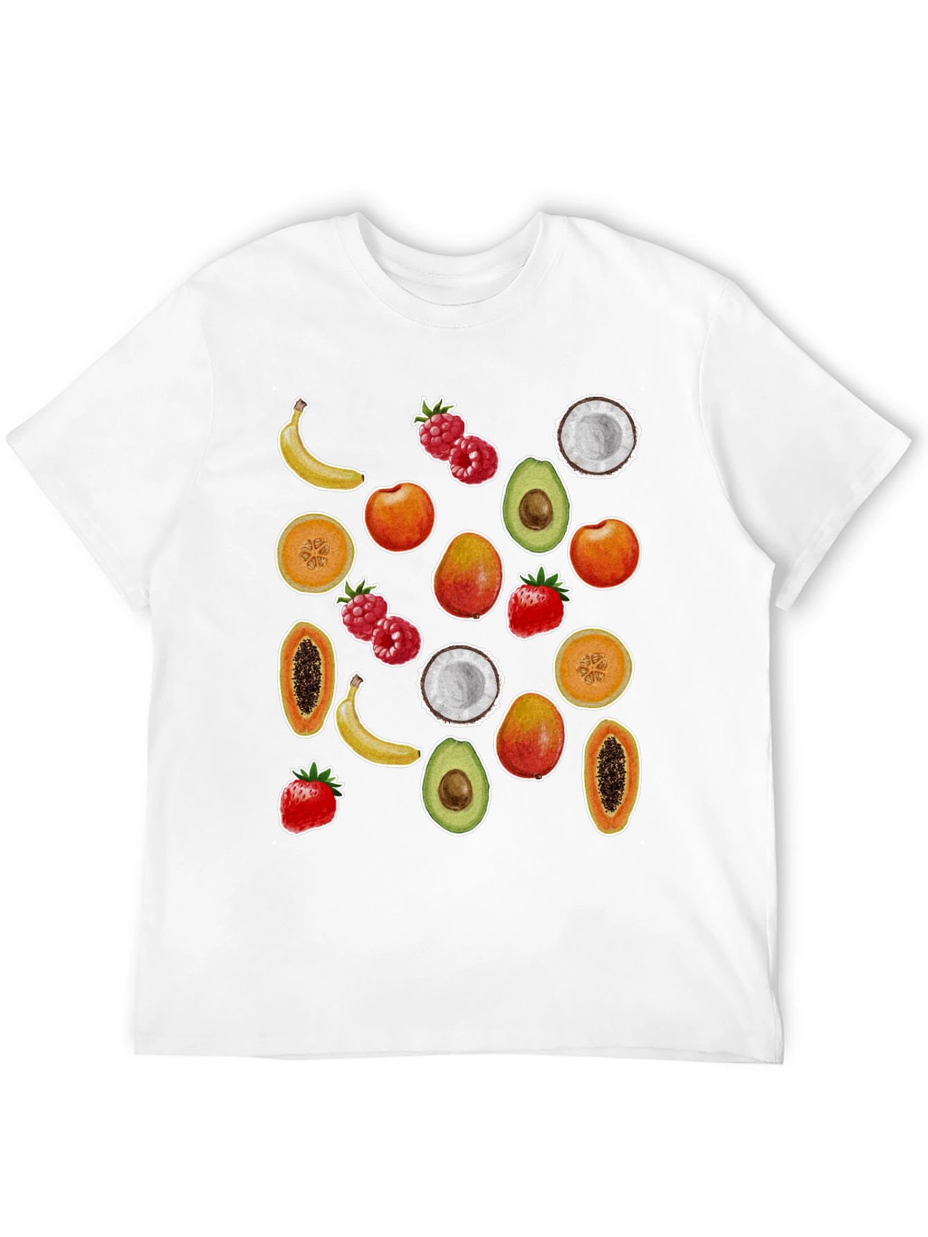 Camiseta Negra con Estampado de Frutas Tropicales