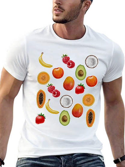Camiseta Negra con Estampado de Frutas Tropicales